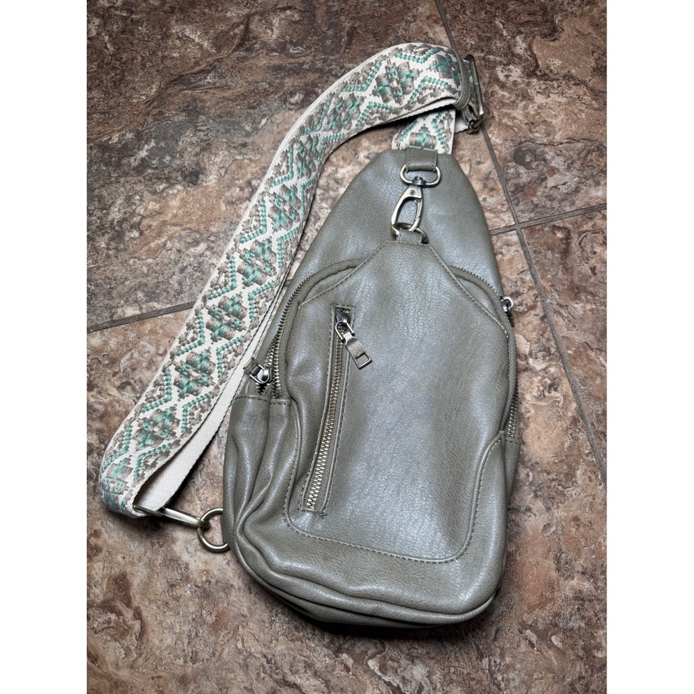 Antik Kraft Olive Green Vegan Leather Sling Bag Boho Guitar Strap Crossbody